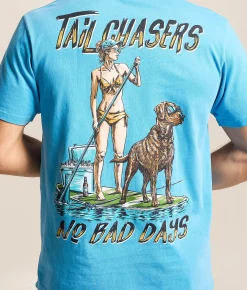 Tail Chasers Club No Bad Days T-Shirt Malibu Blue Pigment Dye Clearance