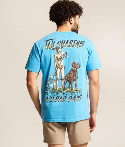 Tail Chasers Club No Bad Days T-Shirt Malibu Blue Pigment Dye Clearance