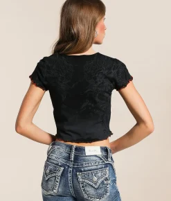 Affliction Nocturnal Cropped T-Shirt Black Clearance