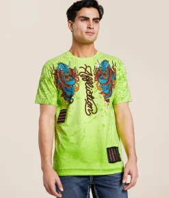 Graphic T-Shirts | Affliction Nocturnal Tide T-Shirt Optic Neon Yellow Pigment