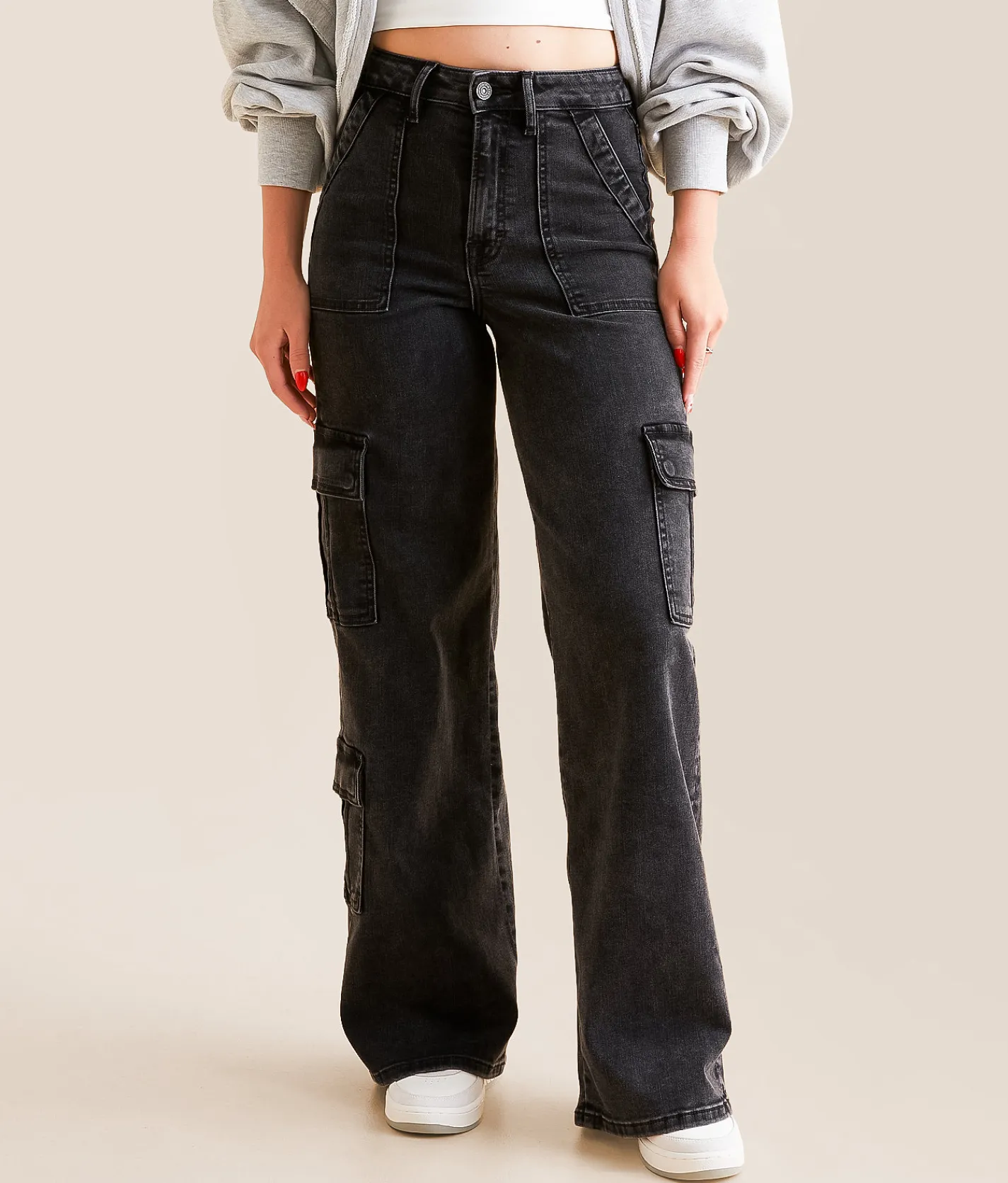 Jeans|Bottoms | HIDDEN Nori Cargo Wide Leg Stretch Jean Charcoal