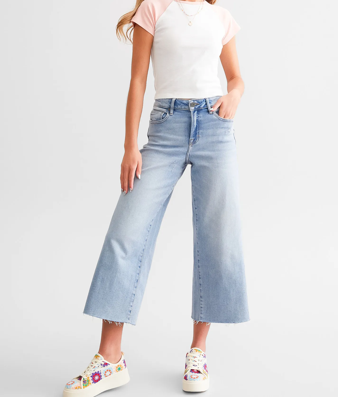 HIDDEN Nori Cropped Wide Leg Jean Light Best