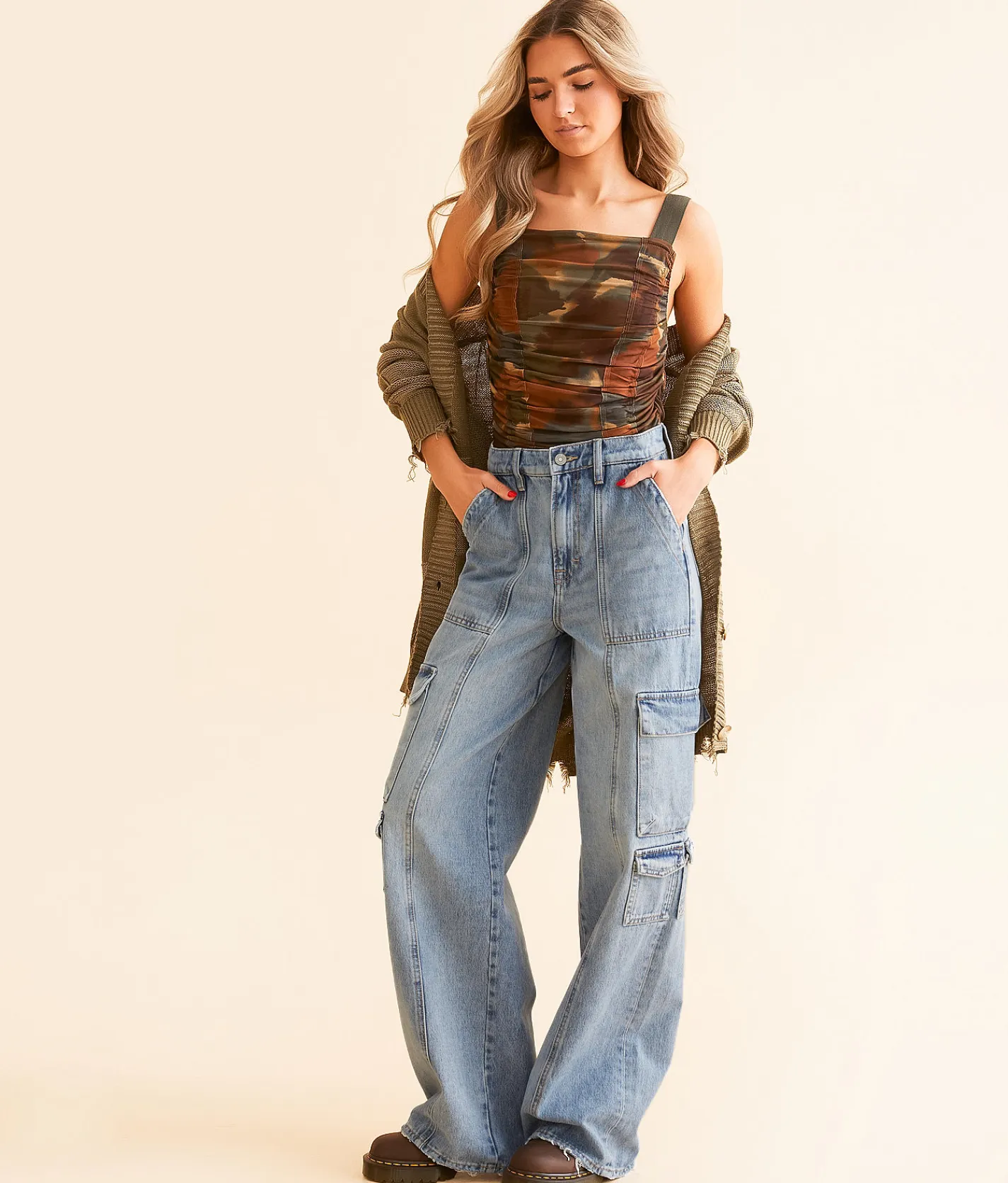 HIDDEN Nori Wide Leg Cargo Jean Light