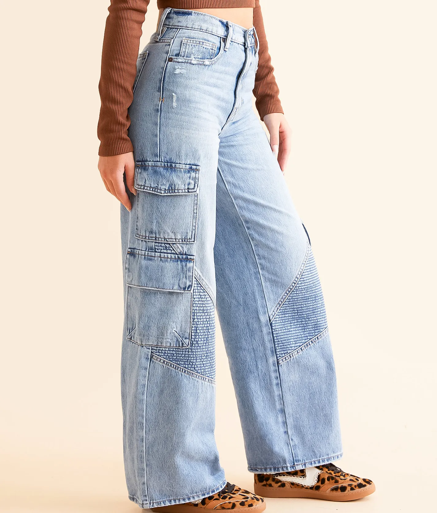 HIDDEN Nori Wide Leg Moto Cargo Jean Medium Light Online