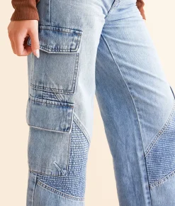 HIDDEN Nori Wide Leg Moto Cargo Jean Medium Light Online