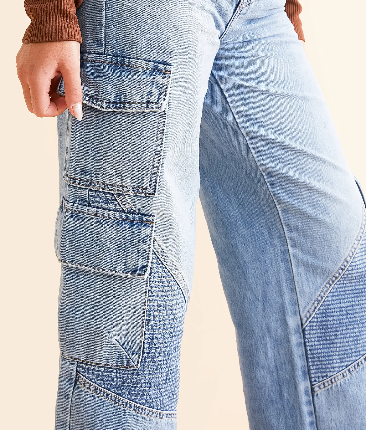 HIDDEN Nori Wide Leg Moto Cargo Jean Medium Light Online