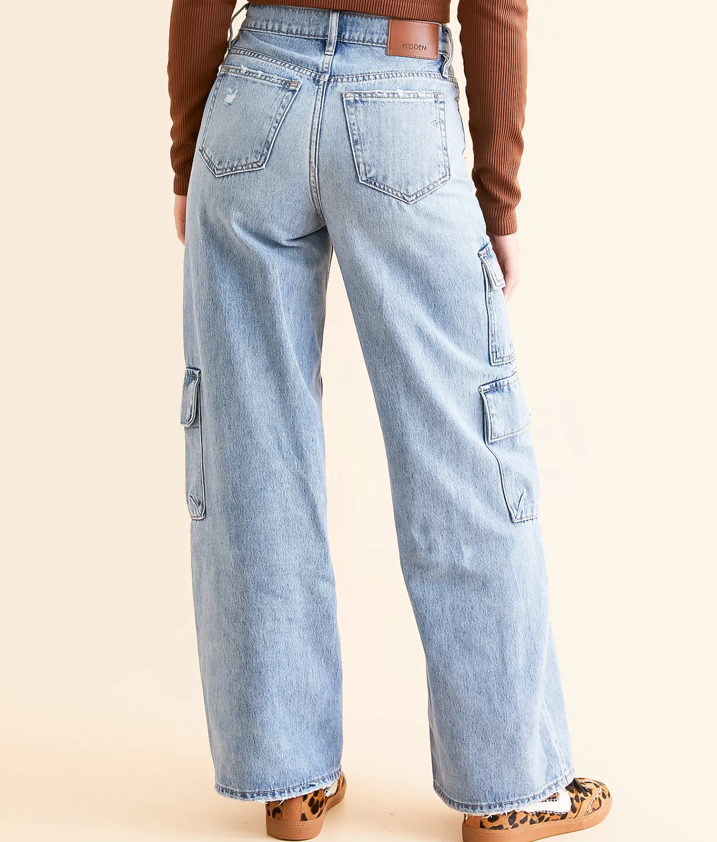 HIDDEN Nori Wide Leg Moto Cargo Jean Medium Light Online