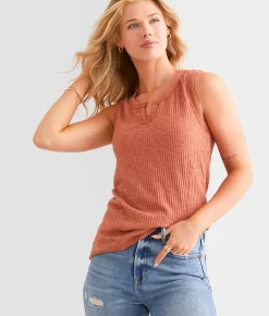 Tops | BKE Notched Rib Knit Tank Top Cedar Wood