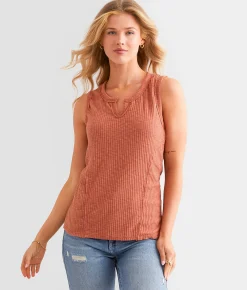 Tops | BKE Notched Rib Knit Tank Top Cedar Wood