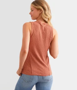 Tops | BKE Notched Rib Knit Tank Top Cedar Wood