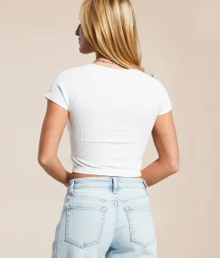 Tops | Freshwear Notch Neck Cropped Top White