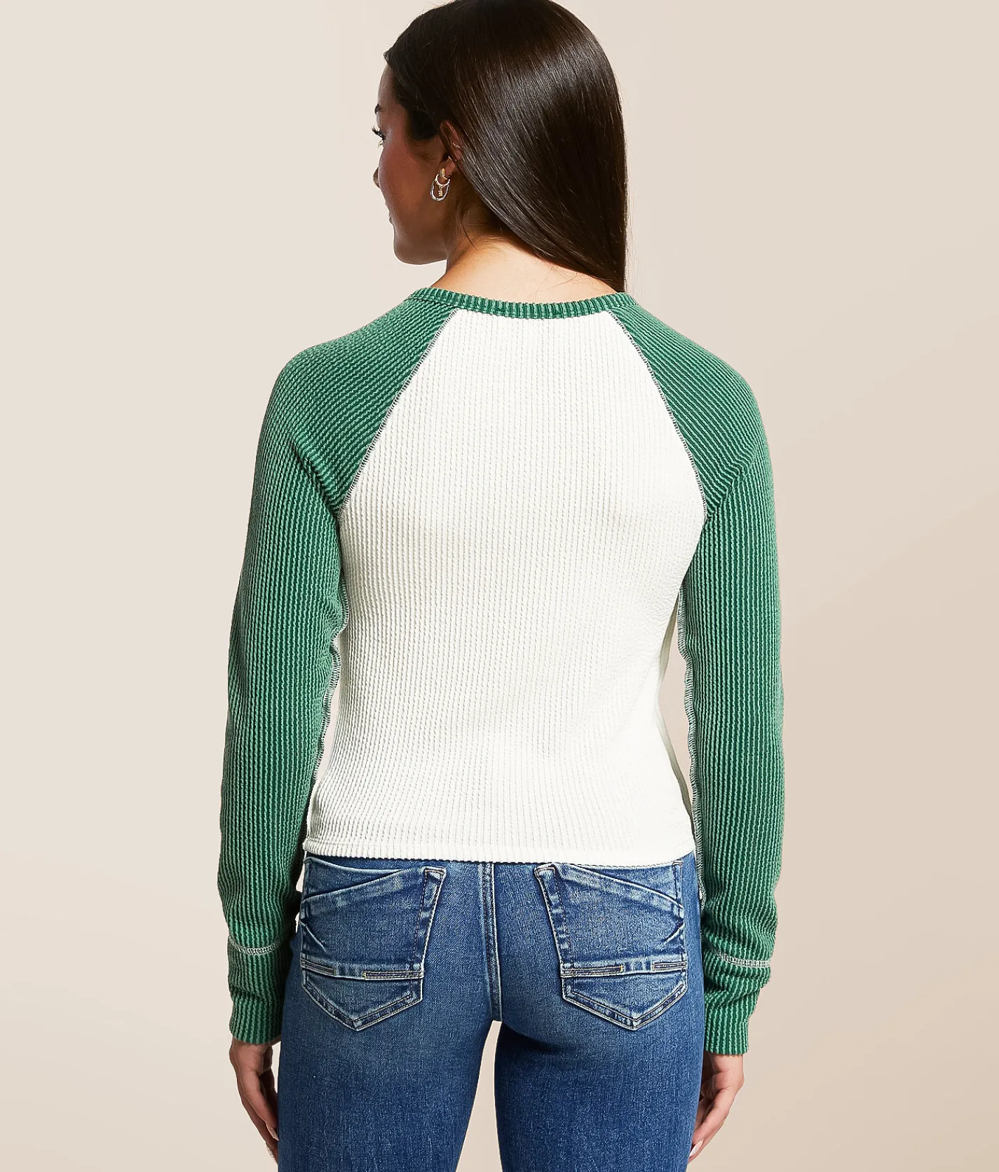 Tops | FITZ + EDDI Notch Neck Raglan Top White Antique Green
