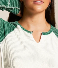 Tops | FITZ + EDDI Notch Neck Raglan Top White Antique Green