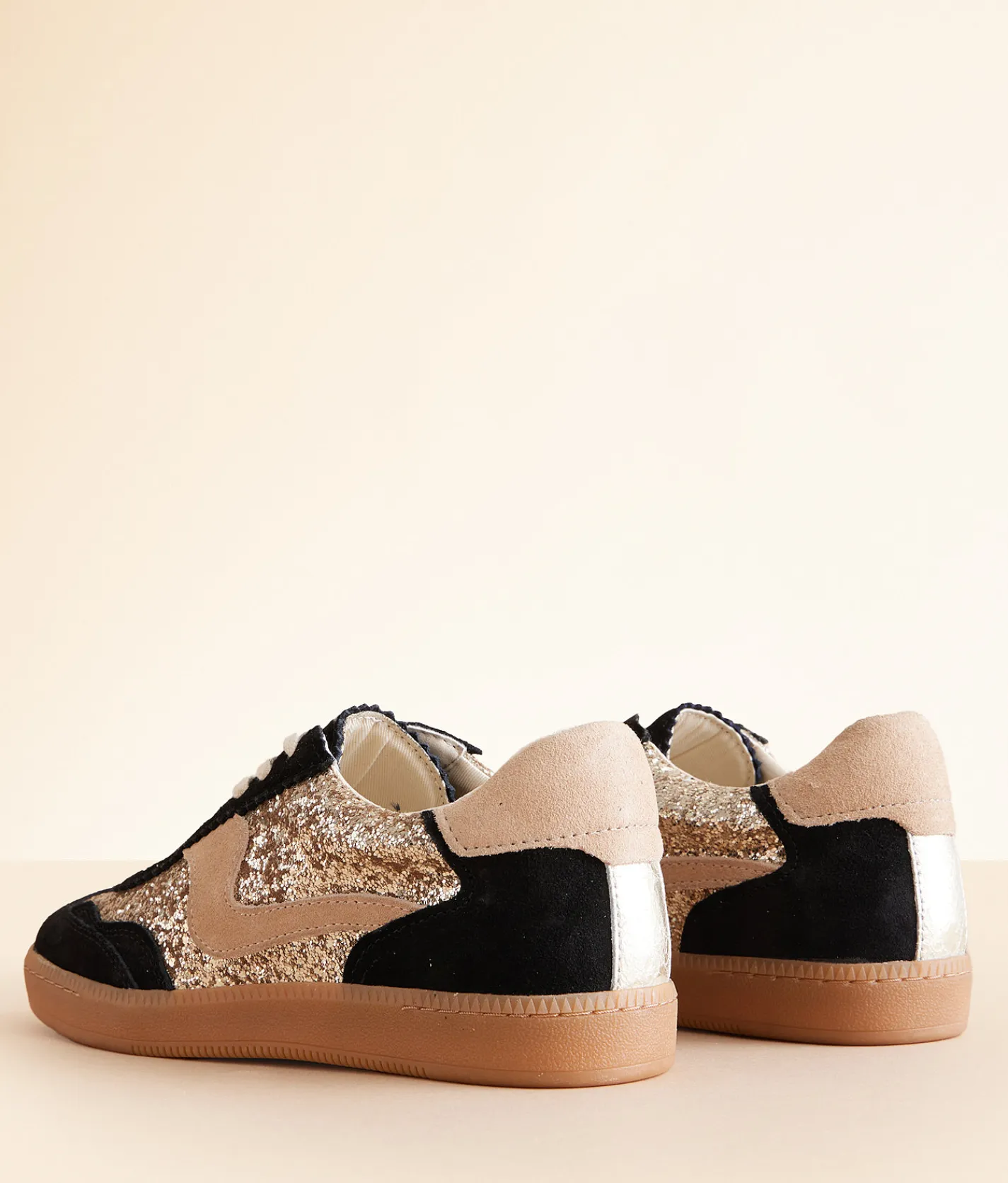 Dolce Vita Notice Leather Glitter Sneaker Black Gold Sale