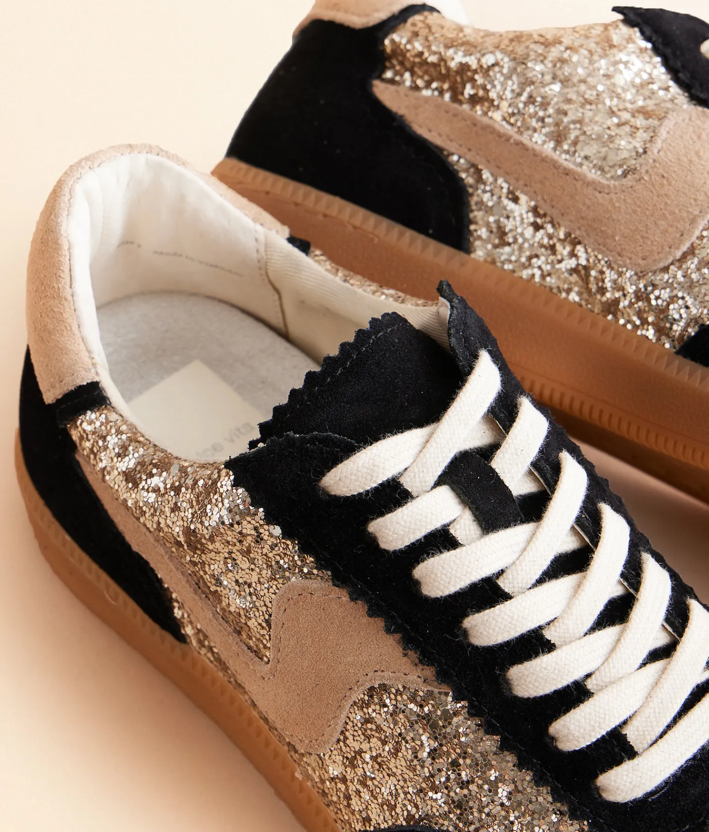 Dolce Vita Notice Leather Glitter Sneaker Black Gold Sale