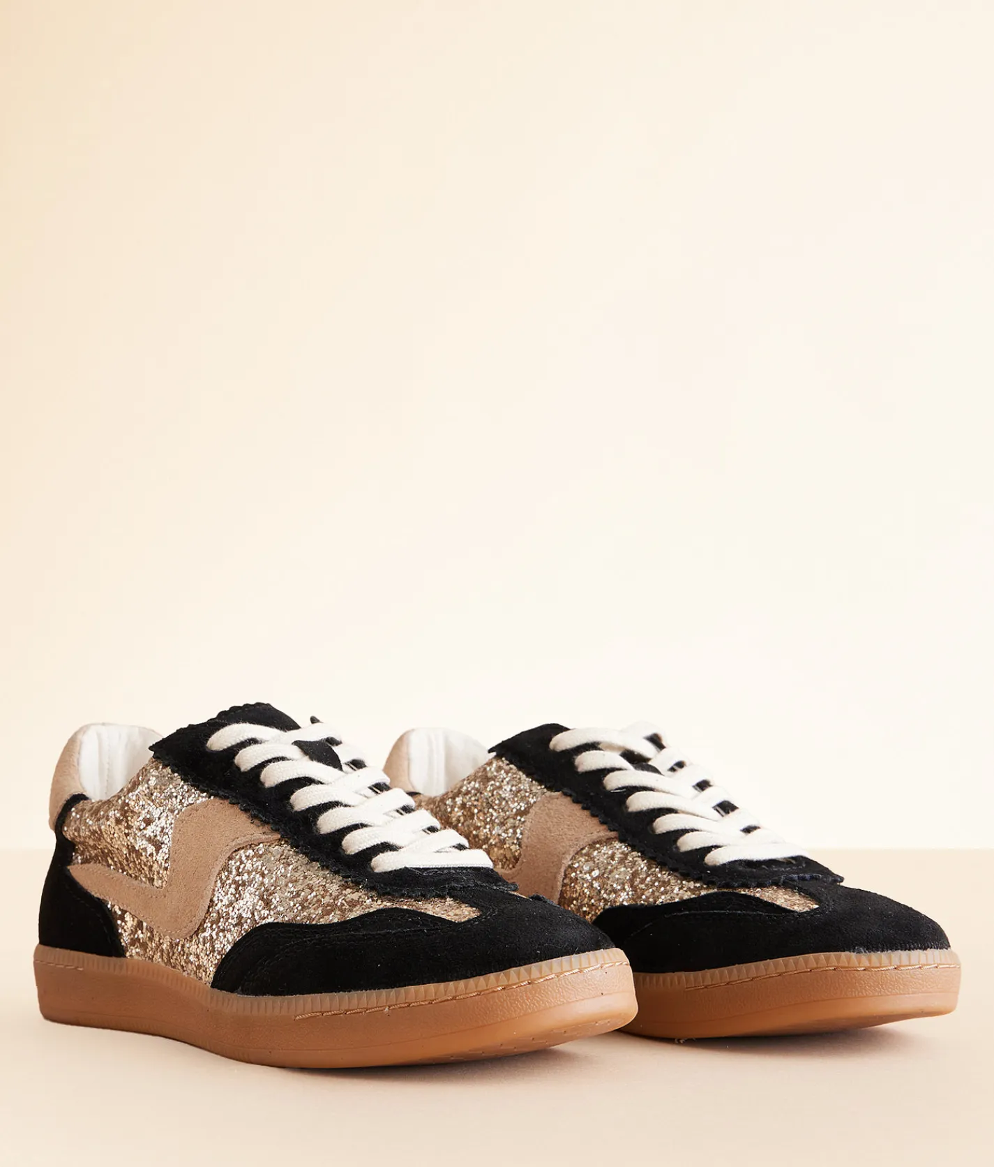 Dolce Vita Notice Leather Glitter Sneaker Black Gold Sale