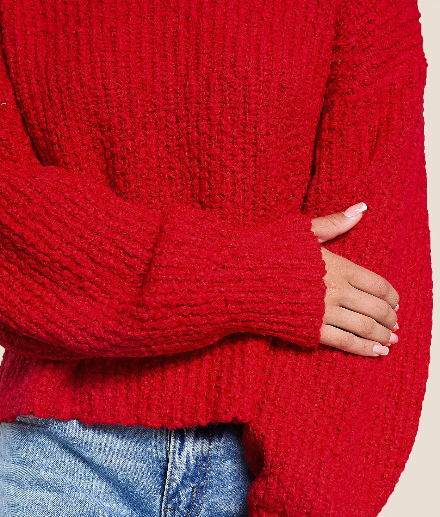 Willow & Root Nubby Cropped Sweater Red Hot