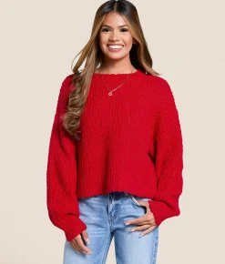 Willow & Root Nubby Cropped Sweater Red Hot