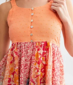 Tops | Miss Me Nubby Floral Chiffon Tunic Tank Top Coral Multi