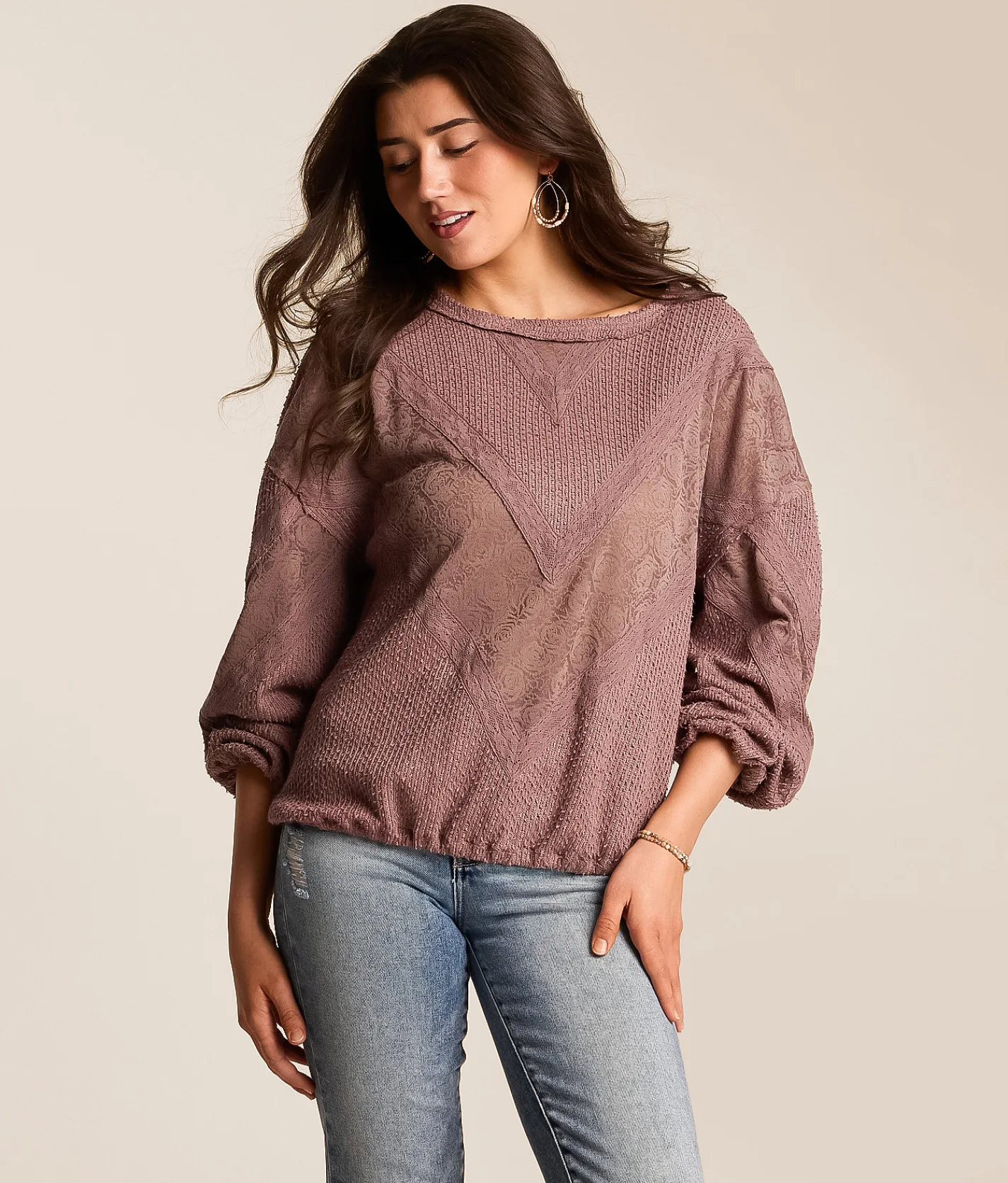 Tops | Daytrip Nubby Lace Top Twilight Mauve