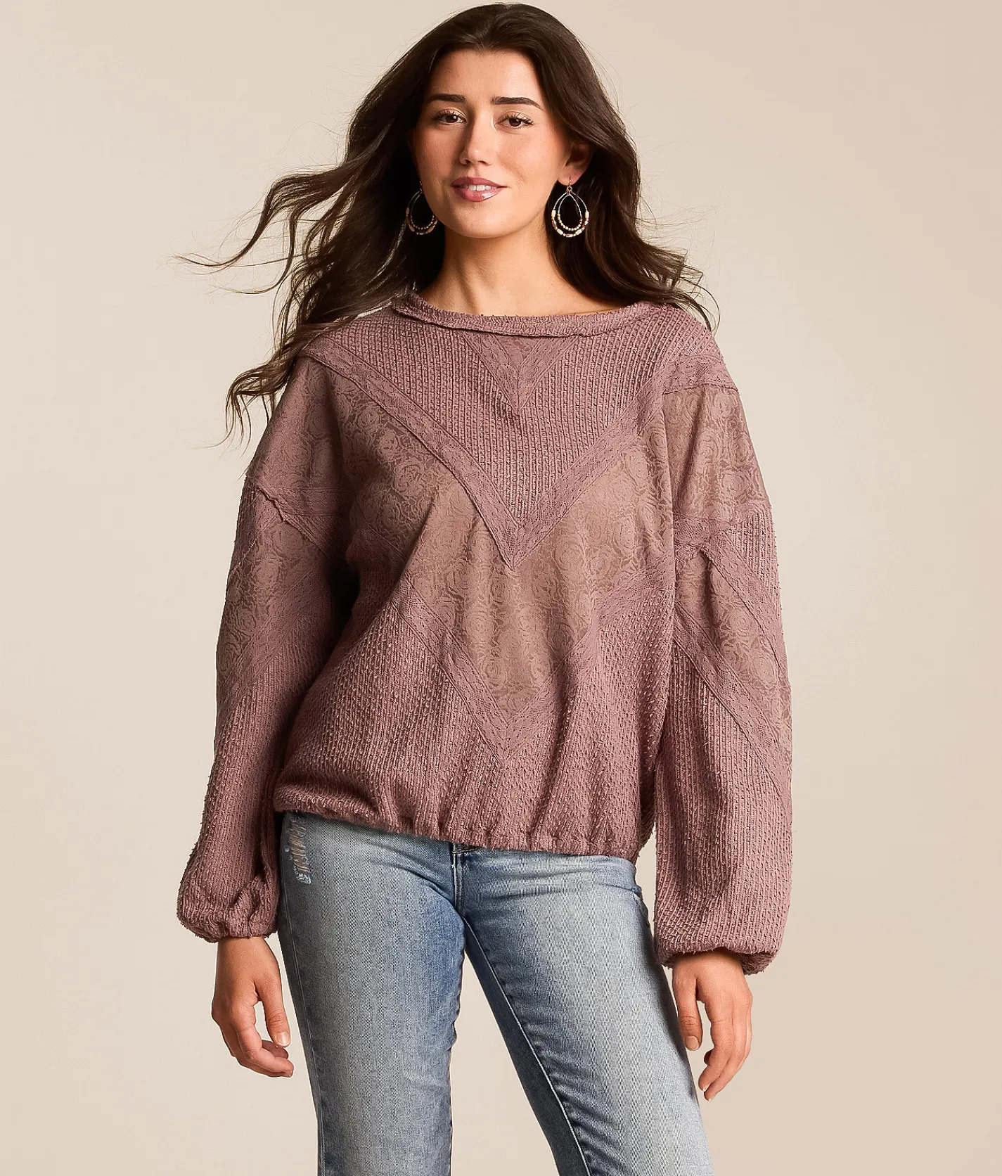 Tops | Daytrip Nubby Lace Top Twilight Mauve