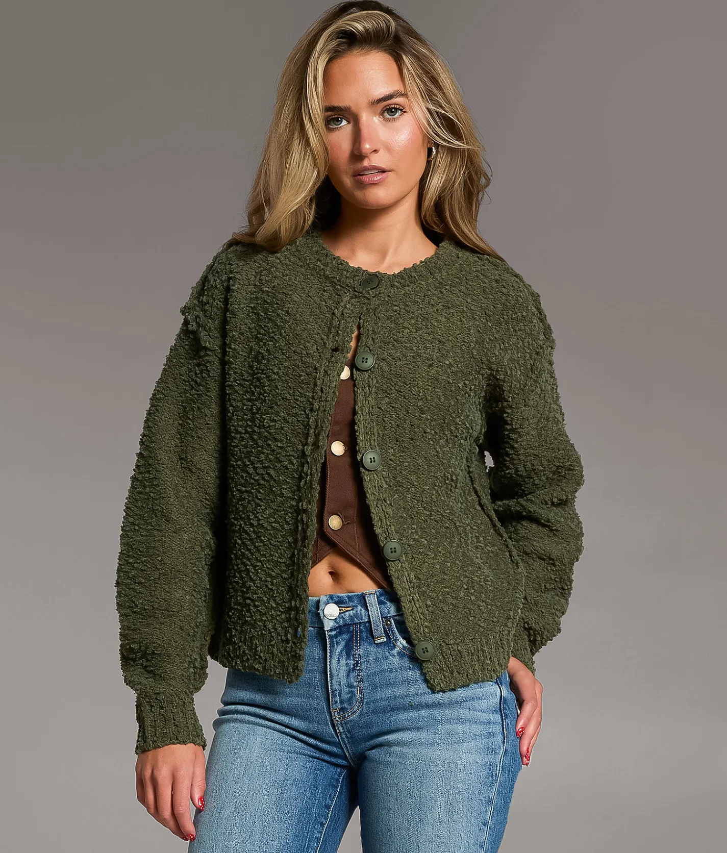 Tops | BKE Nubby Textured Cardigan Sweater Thyme
