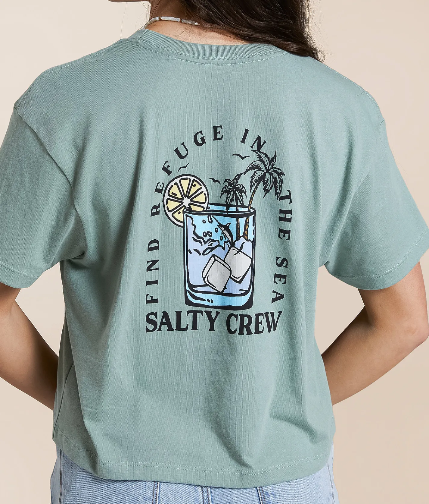 Tops | Salty Crew Ocean Spray Cropped T-Shirt Sage