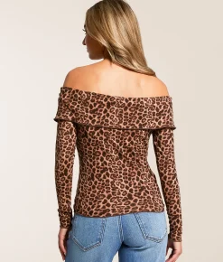 Willow & Root Off The Shoulder Cheetah Top Cocoa Clearance