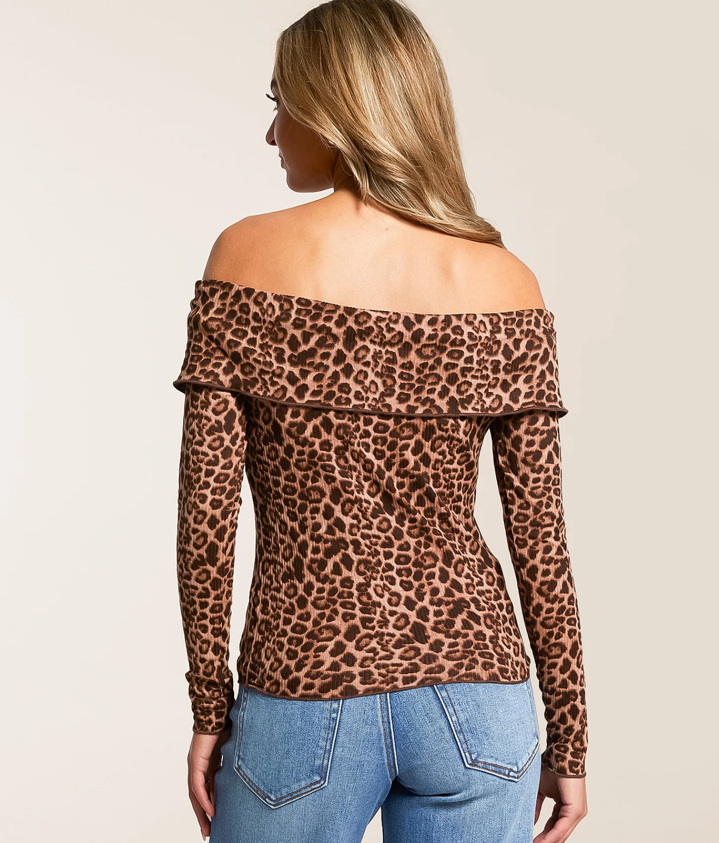 Willow & Root Off The Shoulder Cheetah Top Cocoa Clearance