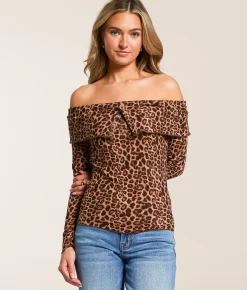 Willow & Root Off The Shoulder Cheetah Top Cocoa Clearance
