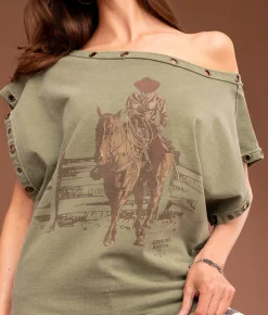 Tops | Sterling & Stitch Off The Shoulder Grommet T-Shirt Sea Spray