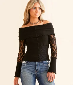 Willow & Root Off The Shoulder Lace Top Red Outlet