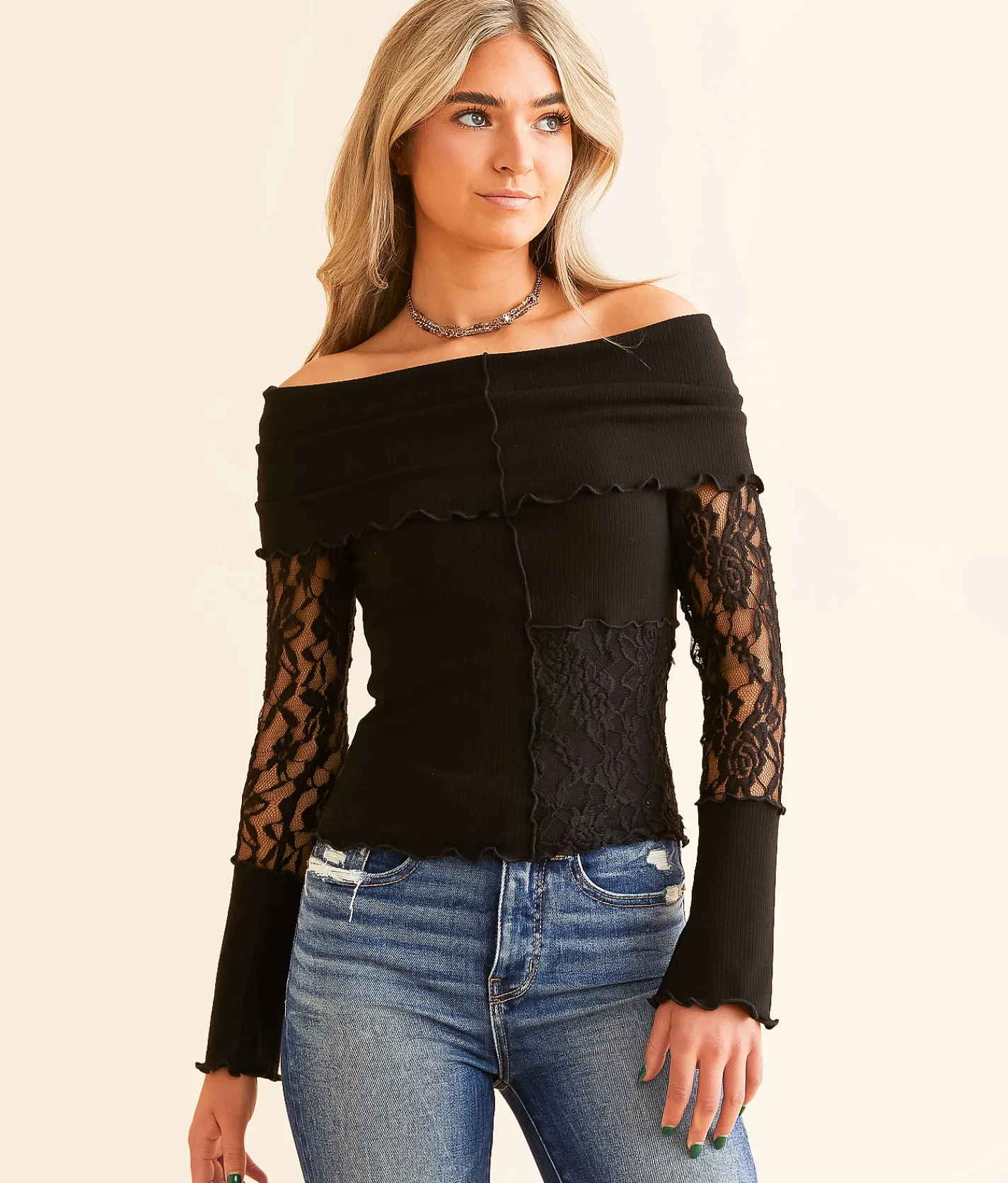 Willow & Root Off The Shoulder Lace Top Red Outlet