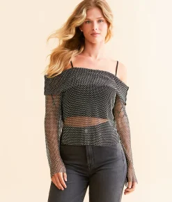 Tops | Endless Blu Off The Shoulder Rhinestone Top Black