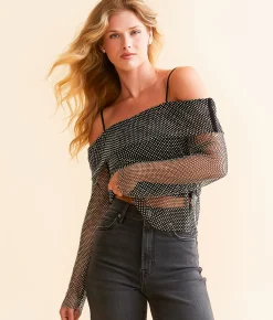 Tops | Endless Blu Off The Shoulder Rhinestone Top Black