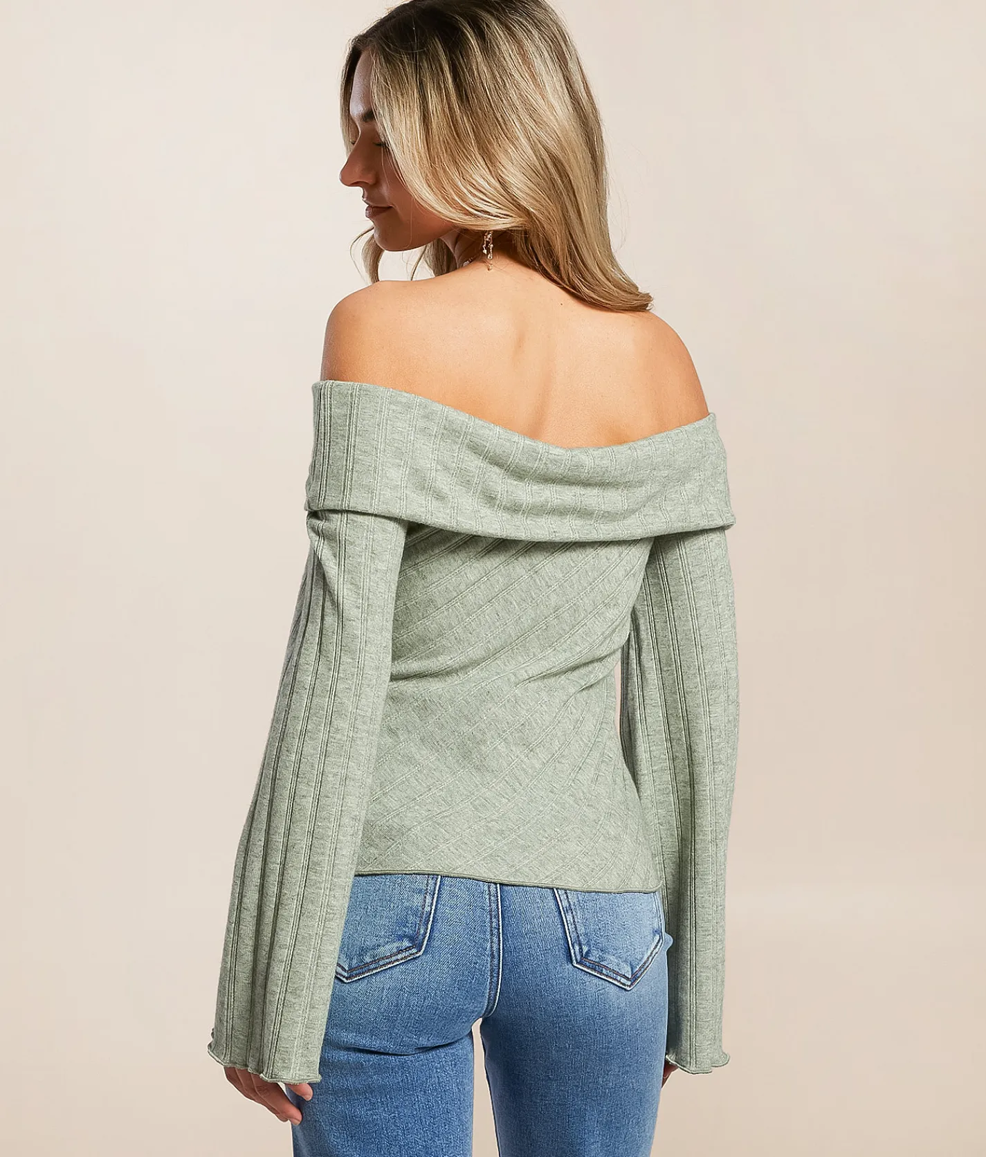 Tops | Willow & Root Off The Shoulder Ribbed Top Seagrass