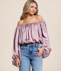 Tops | Hyfve Off The Shoulder Satin Top Mauve