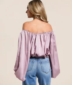 Tops | Hyfve Off The Shoulder Satin Top Mauve