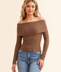 Tops | The Workshop Off The Shoulder Top Mocha