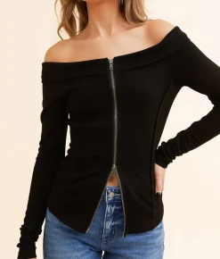 Hyfve Off The Shoulder Zipper Top Black