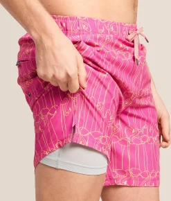 SAXX Oh Buoy Flamingo Stretch Swim Trunks Flamingo Ink Fuchsia New