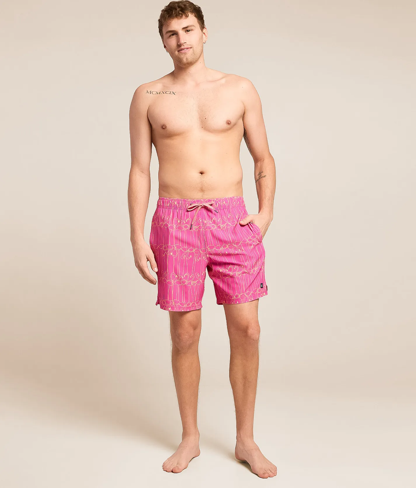 SAXX Oh Buoy Flamingo Stretch Swim Trunks Flamingo Ink Fuchsia New