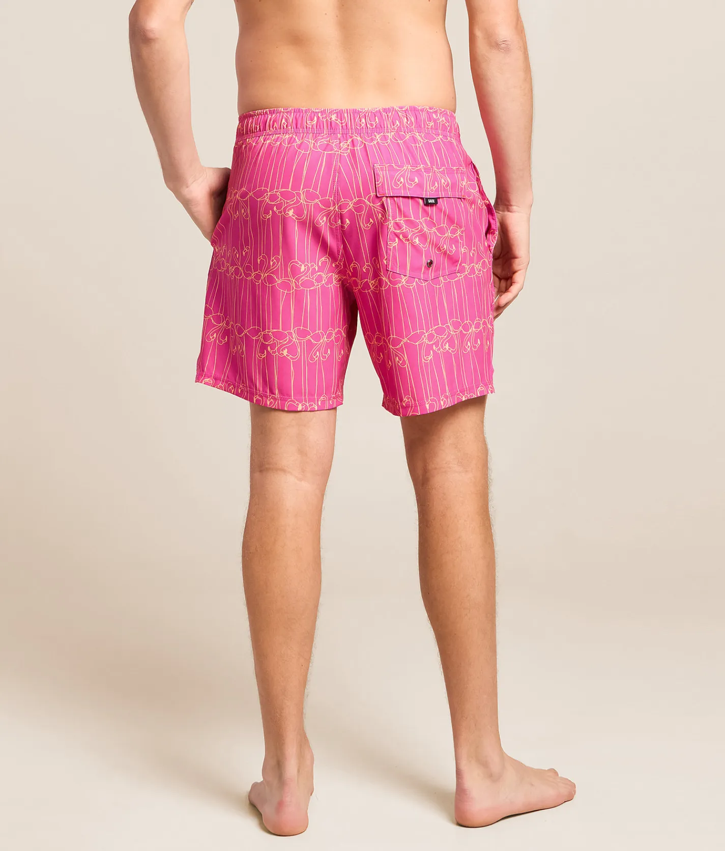 SAXX Oh Buoy Flamingo Stretch Swim Trunks Flamingo Ink Fuchsia New