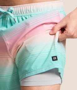 SAXX Oh Buoy 2N1 DropTemp Stretch Swim Trunks Hazy Stripe Aqua Discount