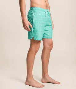 SAXX Oh Buoy 2N1 DropTemp Stretch Swim Trunks Island Lineup Surf Blue Clearance
