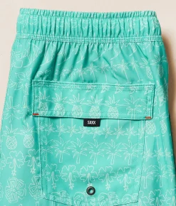 SAXX Oh Buoy 2N1 DropTemp Stretch Swim Trunks Island Lineup Surf Blue Clearance