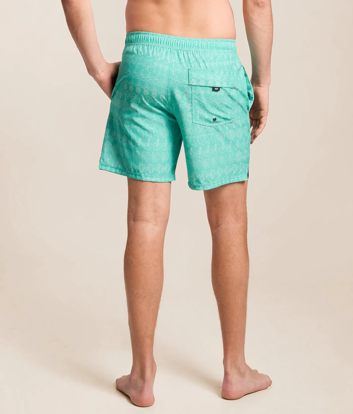 SAXX Oh Buoy 2N1 DropTemp Stretch Swim Trunks Island Lineup Surf Blue Clearance