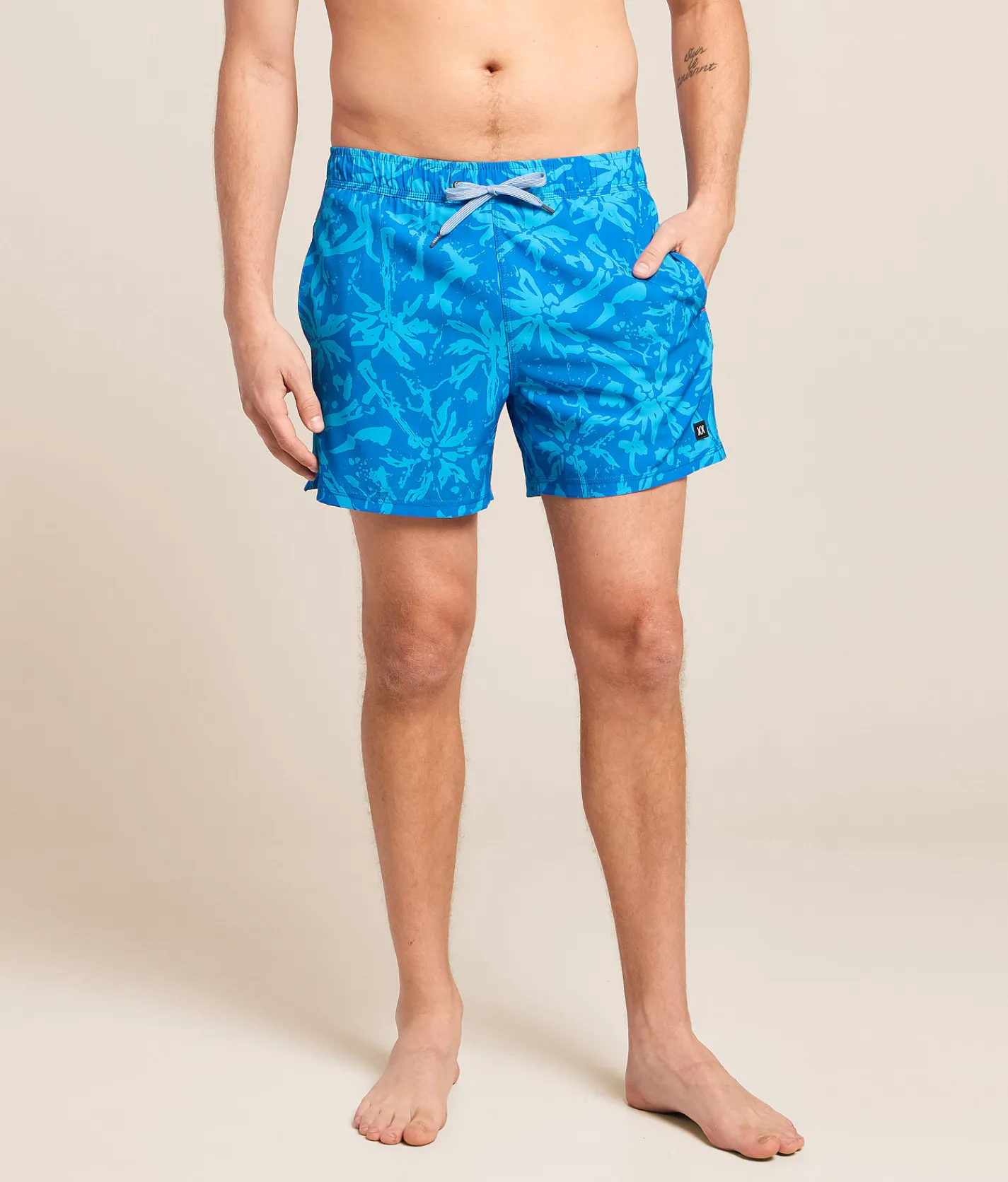 SAXX Oh Buoy 2N1 DropTemp Stretch Swim Trunks Splash Palms Bold Blue Hot