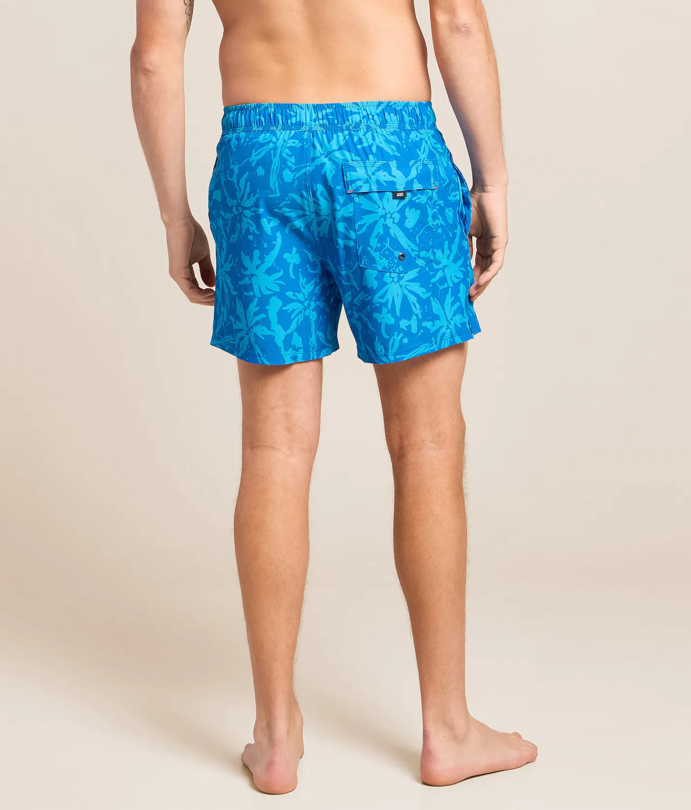 SAXX Oh Buoy 2N1 DropTemp Stretch Swim Trunks Splash Palms Bold Blue Hot
