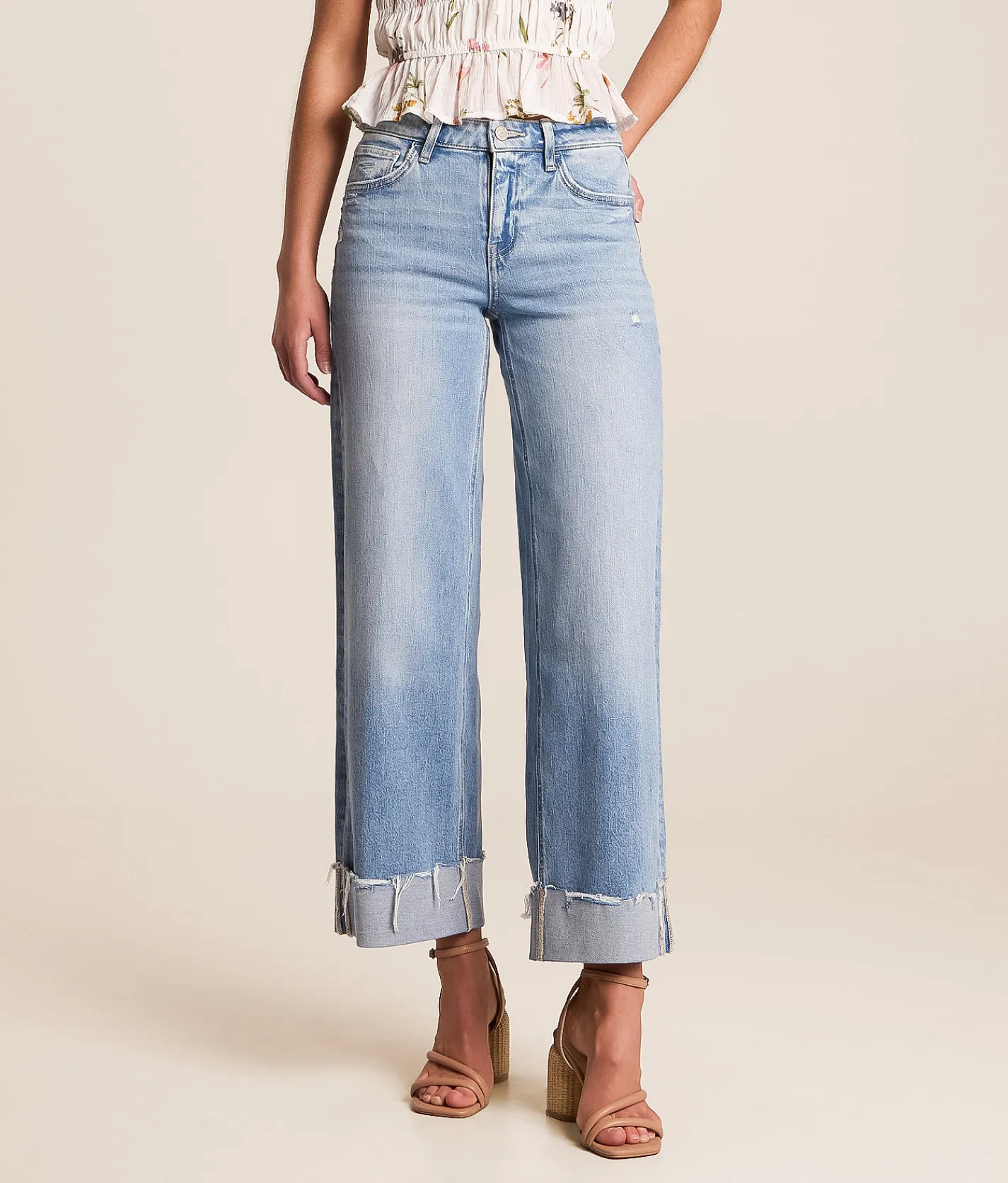 VERVET by Flying Monkey Olivia Cropped Wide Leg Stretch Jean Vibrant Hot